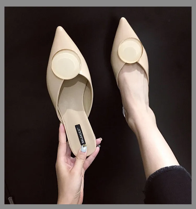 BOOPDO DESIGN POINTED BUCKLE DETAIL SLIP ON MULES