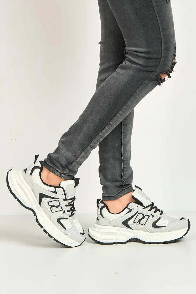 Nerva Stripe Panel N Lace Up Trainers in Grey