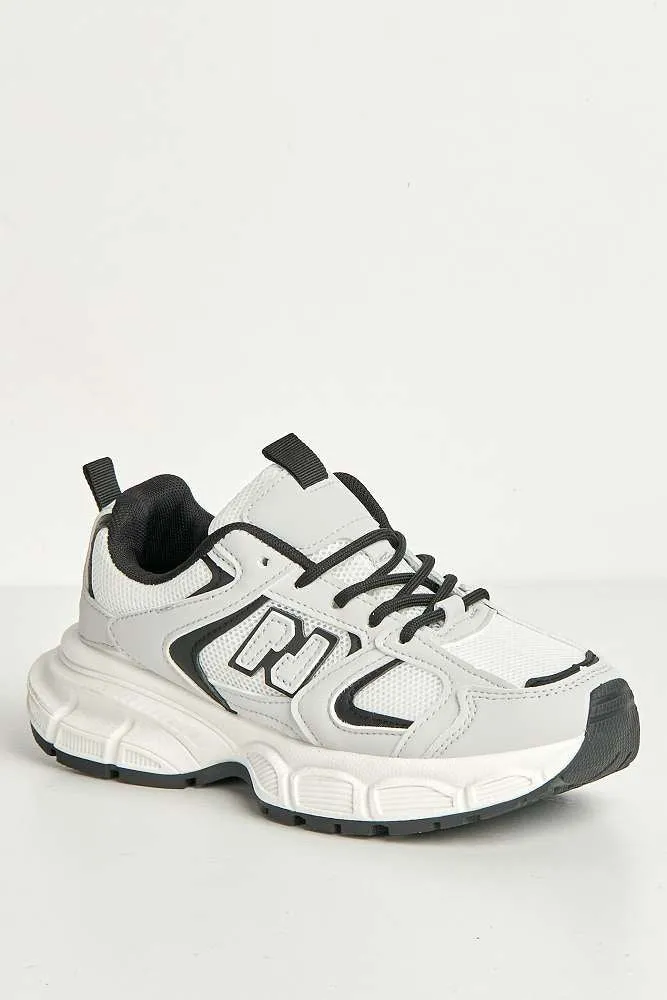 Nerva Stripe Panel N Lace Up Trainers in Grey