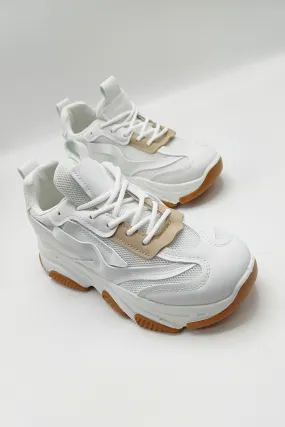 Nyla Chunky Sole Lace-Up Mesh Panel Trainers in White