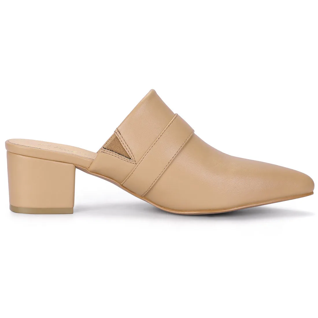 Pointed Toe Slip on Block Heel Sandals Mules