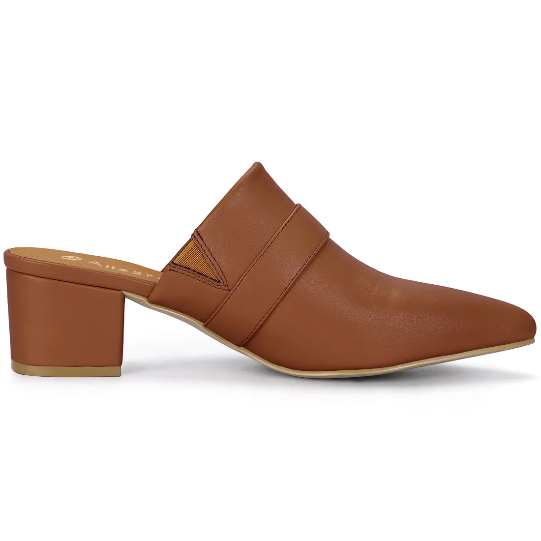 Pointed Toe Slip on Block Heel Sandals Mules