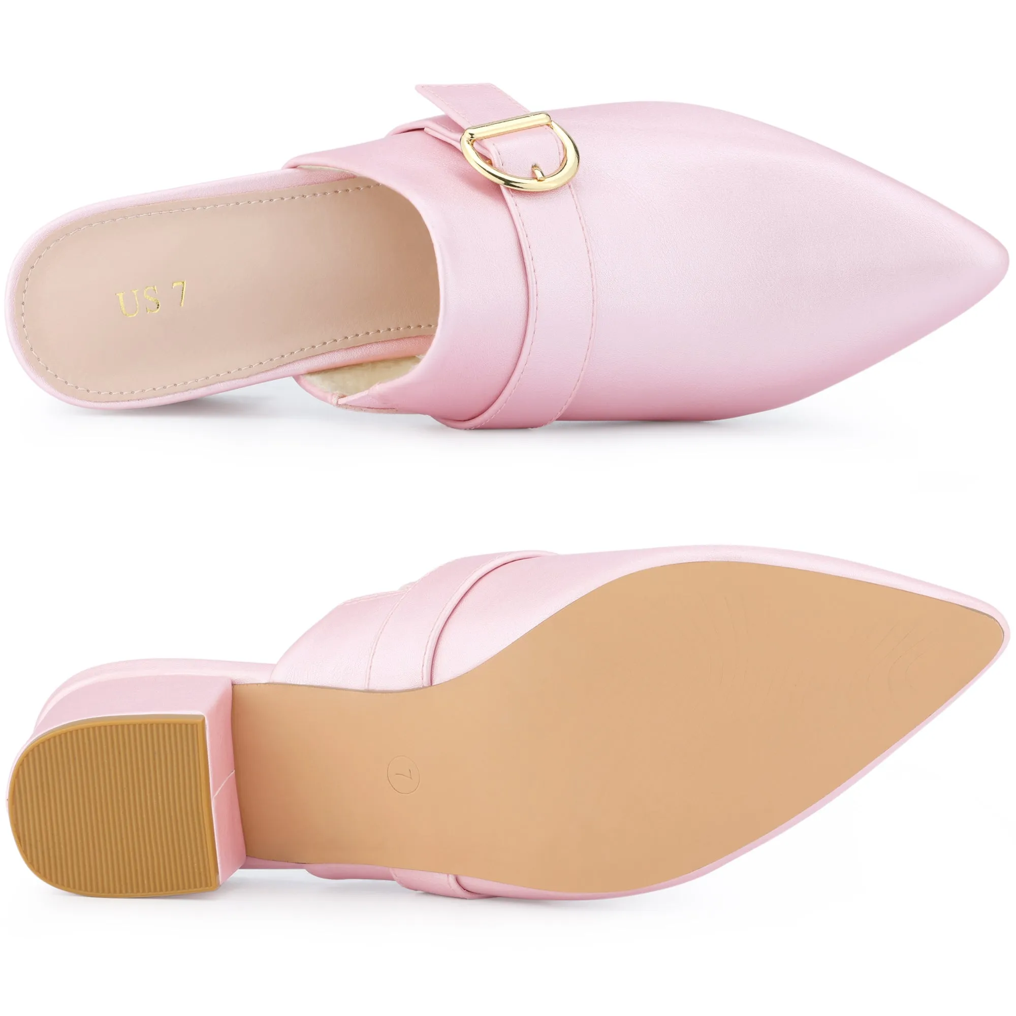 Pointed Toe Slip on Block Heel Sandals Mules