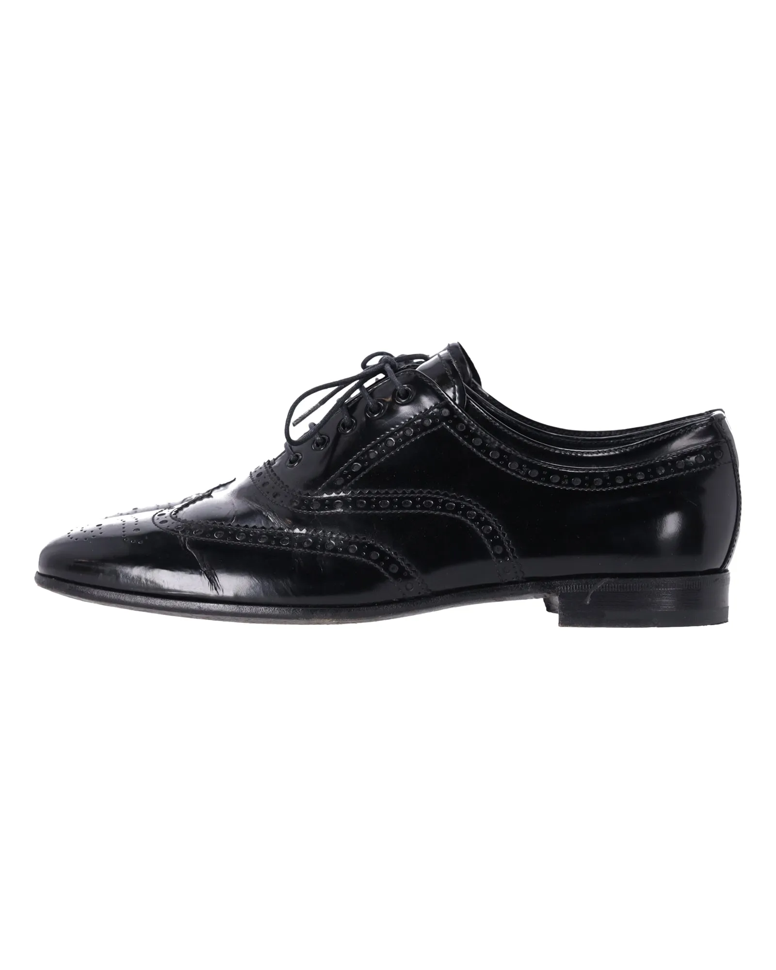 Prada Lace Up Brogues in Black Patent Leather